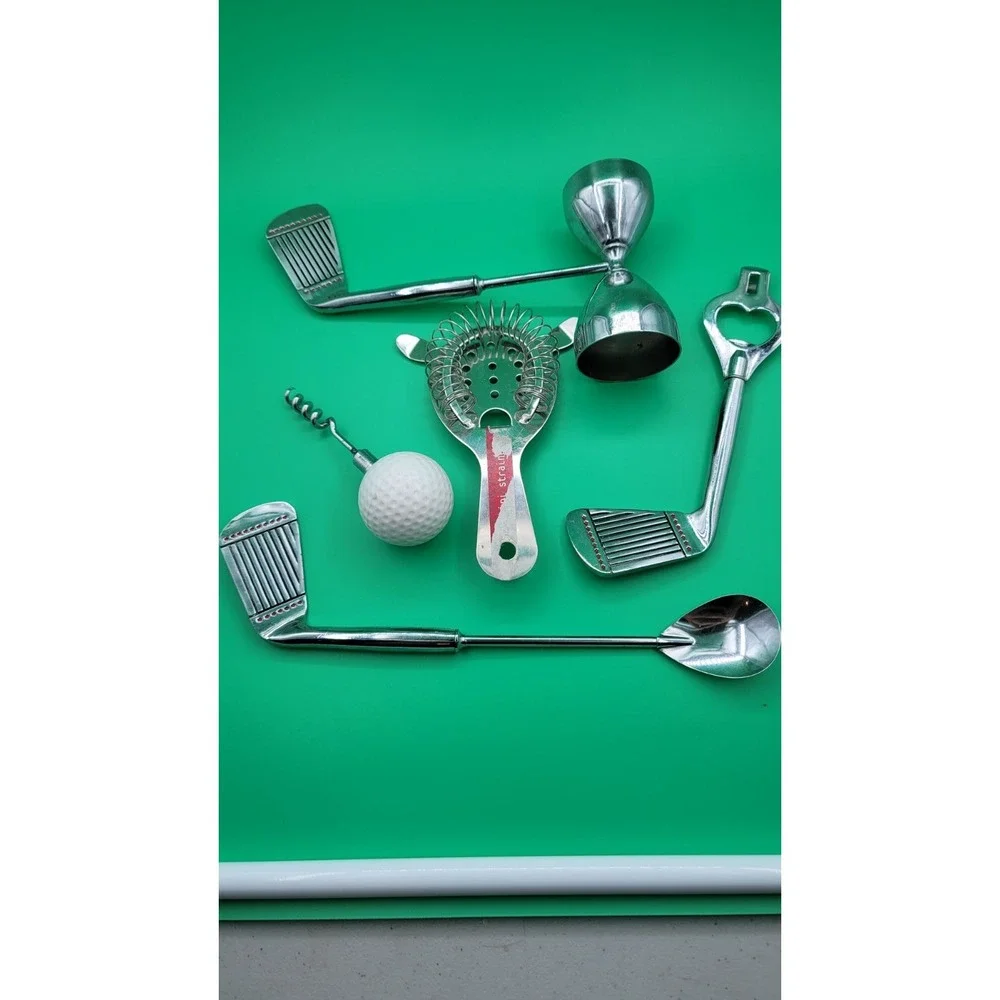 Set Of 5 Barware Bar tools Silvertone CHROME JAPAN‎ Vtg MCM Golf club handles